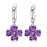 Natural Colourful Gemstone Clover Shape Silver Drop Earrings for Women
